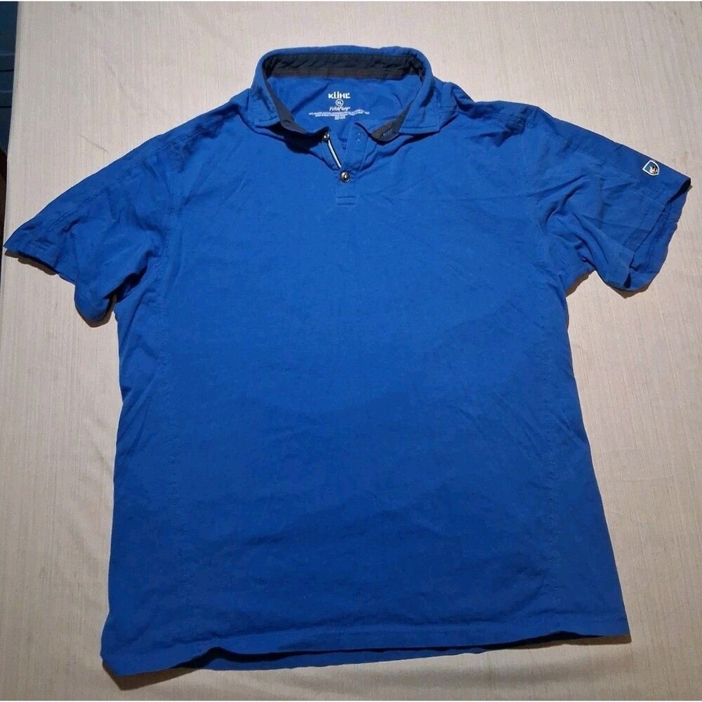 Kuhl Wildfibre Polo Shirt Mens XL Blue Organic Sustainable Outdoors Active Eco